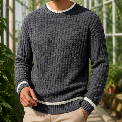 Men’s Wavy Textured Wool Crewneck Sweater