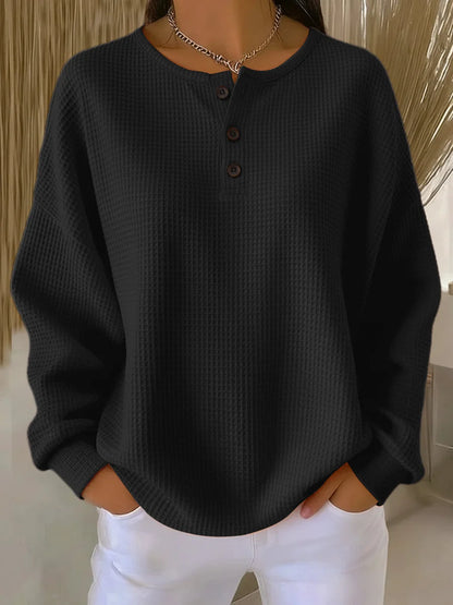 Women’s Textured Henley Knit Pullover with Button Neckline