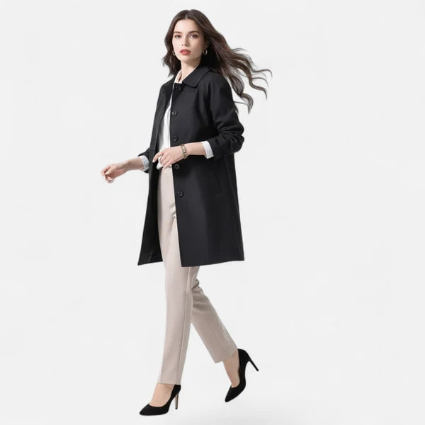 Women’s Mid-Length Wool-Blend Coat with Optional Waist Belt