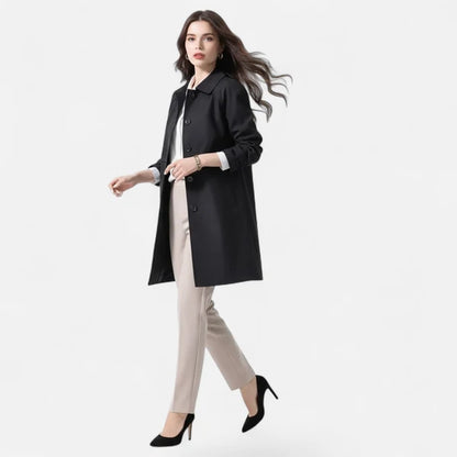 Women’s Mid-Length Wool-Blend Coat with Optional Waist Belt