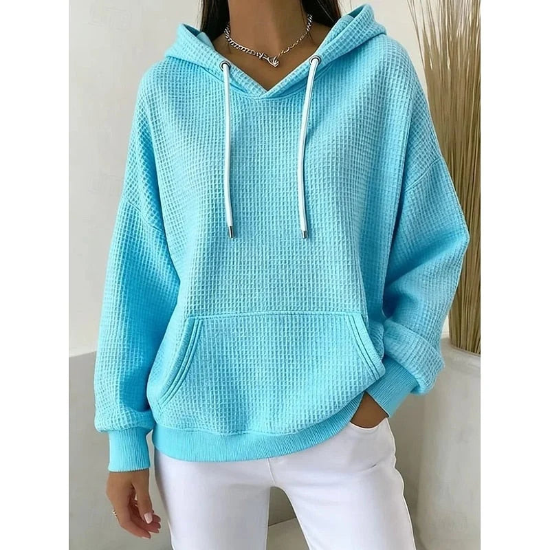 Women’s Oversized Waffle Knit Drawstring Hooded Pullover