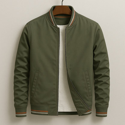 Men’s Cotton Blend Zip Jacket with Ribbed Stripe Trim