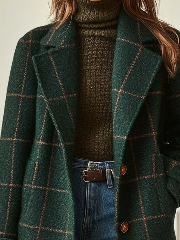 Women’s Longline Wool-Blend Tweed Coat with Wide Lapels