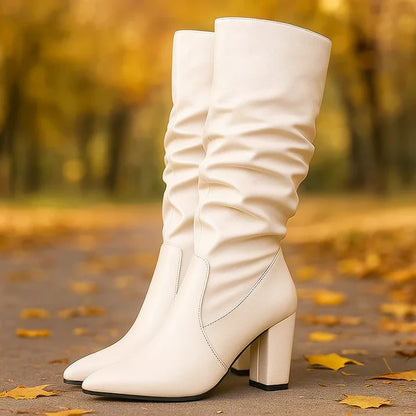 Women’s Slouch Knee-High Boots with Chunky Block Heel