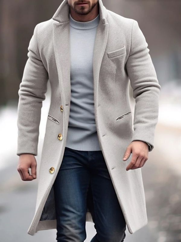 Men’s Refined Long Button-Front Tailored Coat