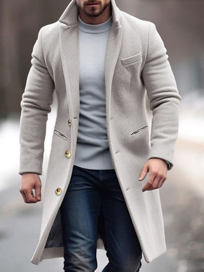 Men’s Refined Long Button-Front Tailored Coat