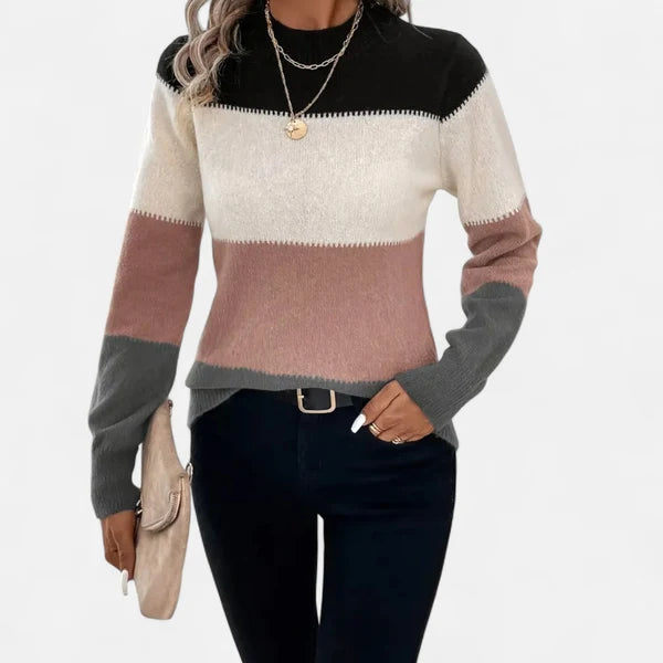 Women’s Lightweight Striped Crew Neck Stretch Knit Sweater