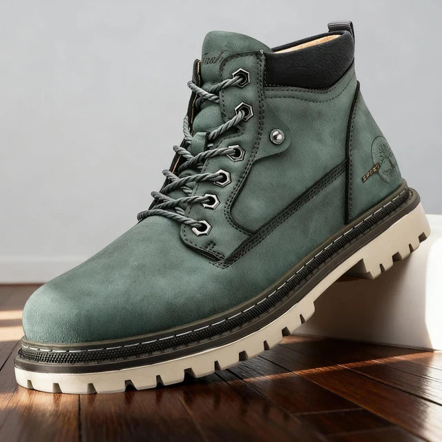 Men’s Faux-Leather Ankle Work Boots with Lug Sole