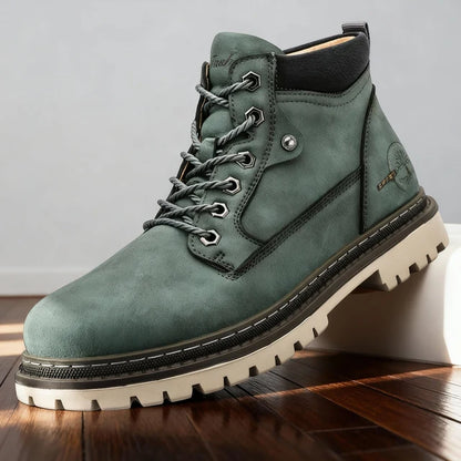 Men’s Faux-Leather Ankle Work Boots with Lug Sole