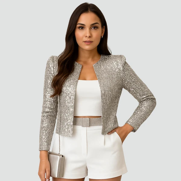 Women’s Cropped Sequin Open-Front Evening Blazer