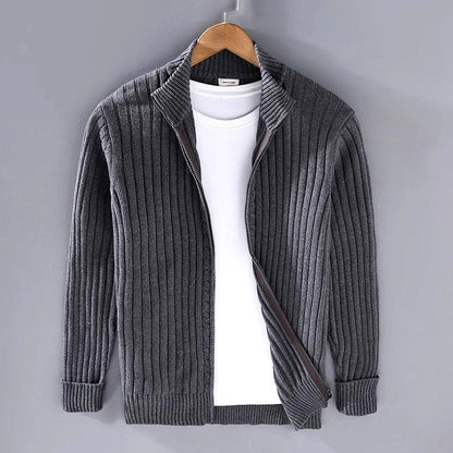 Men’s Striped Ribbed Full-Zip Knit Cardigan