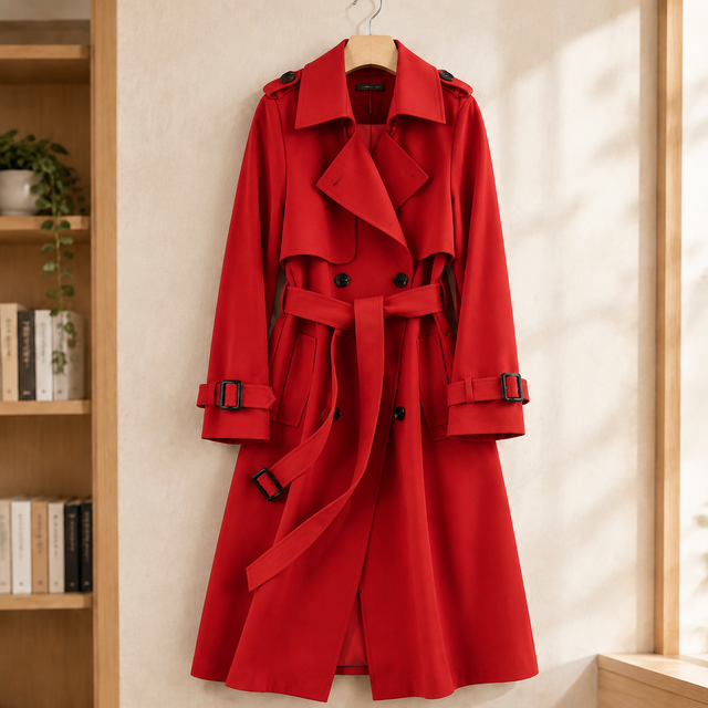 Women’s Longline Double-Breasted Belted Trench Jacket