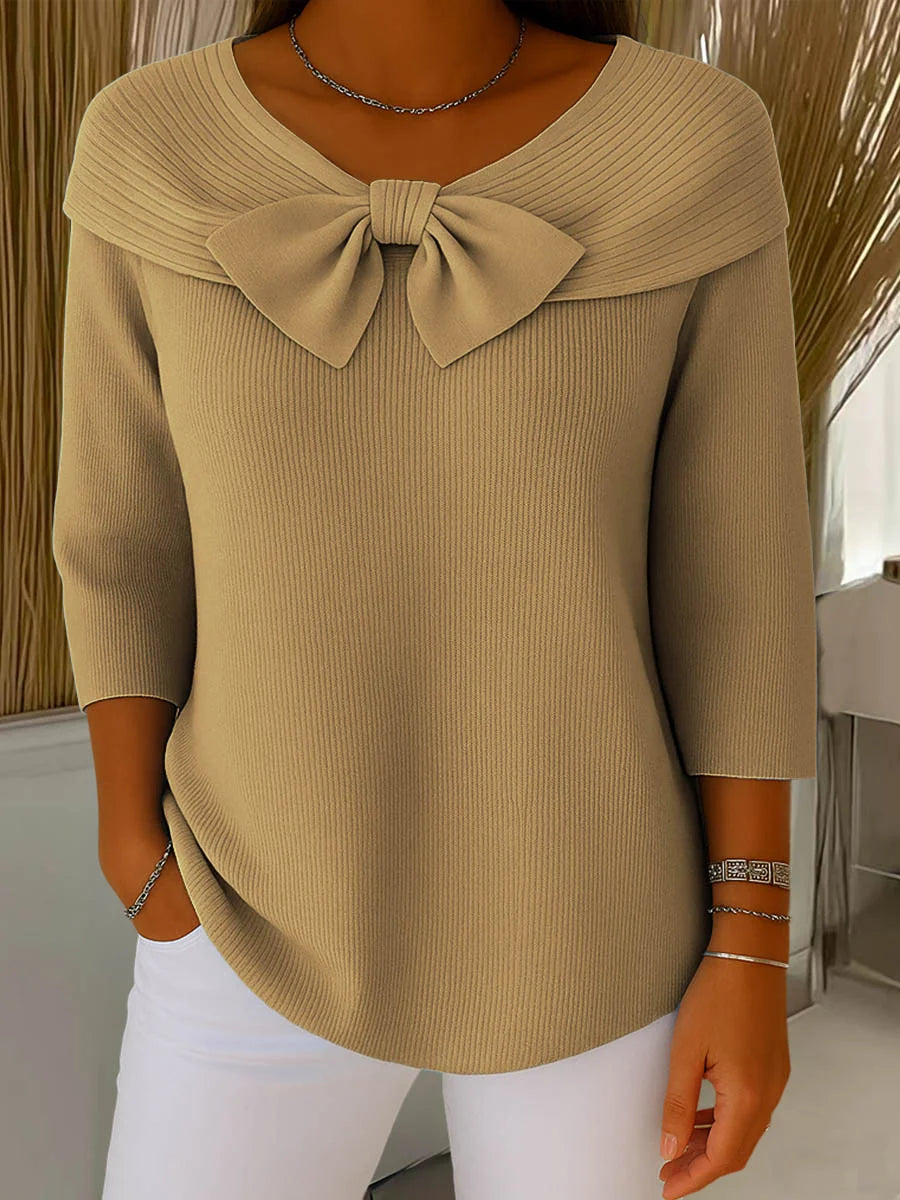 Women’s Bow Neck Detail Relaxed Fit Knit Pullover Sweater