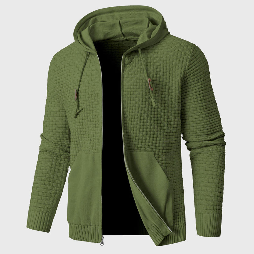 Men’s Textured Knit Full-Zip Hooded Jacket