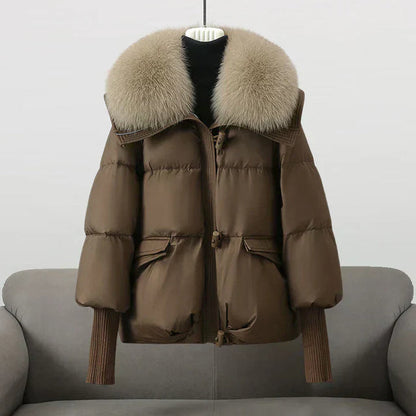 Women’s Padded Winter Jacket with Wide Faux Fur Collar