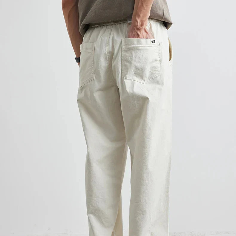 Men’s Relaxed Washed Cotton Trousers with Tapered Leg
