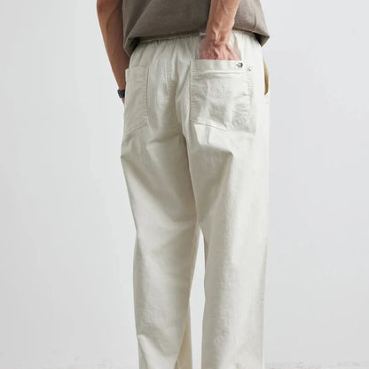 Men’s Relaxed Washed Cotton Trousers with Tapered Leg