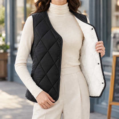 Women’s Diamond Quilted Plush-Lined Snap Vest