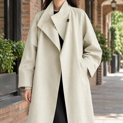 Asymmetric Stand-Collar Longline Overcoat