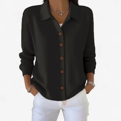 Women’s Ribbed Collared Button-Front Knit Cardigan
