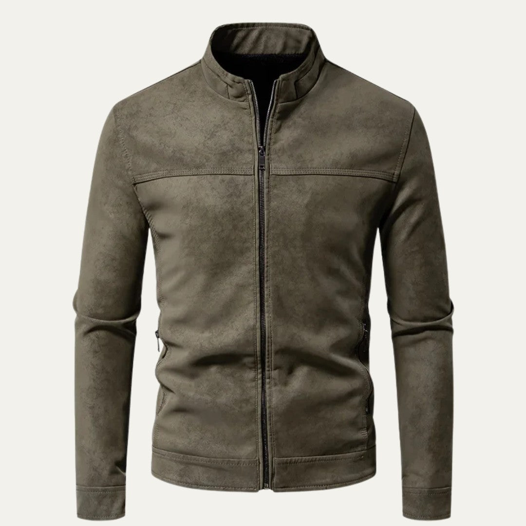 Men’s Asymmetric Zip Leather-Look Moto Jacket