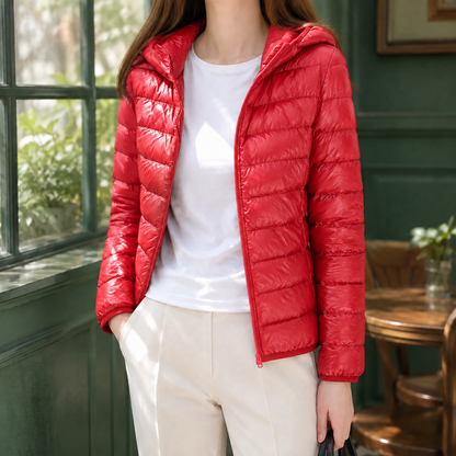 Women’s Padded Cashmere Hooded Zip Jacket