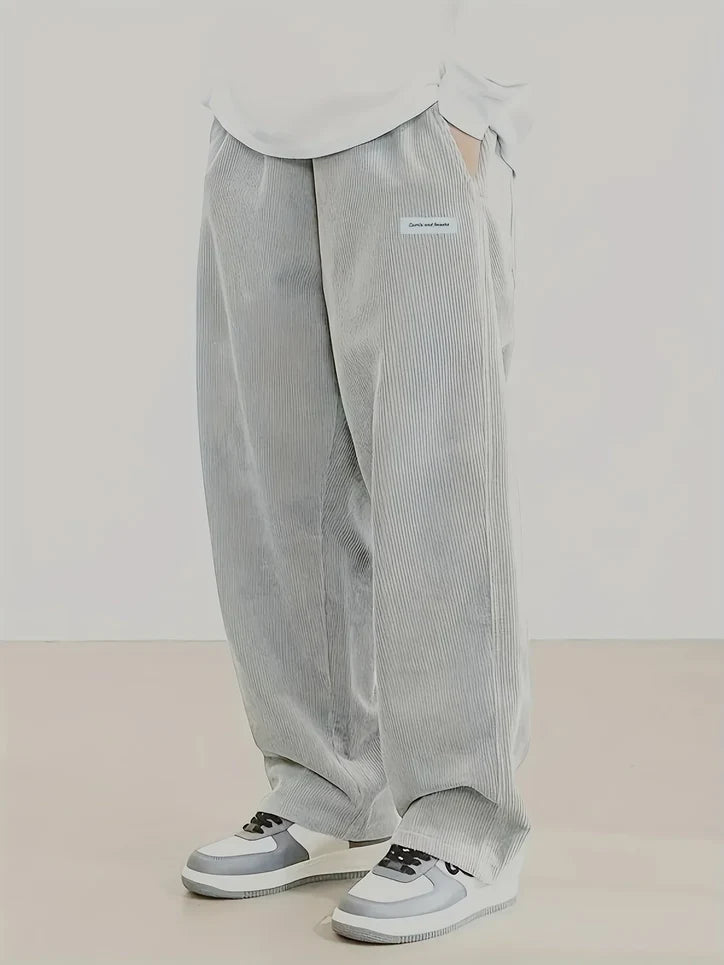 Men’s Relaxed Corduroy Pants with Elastic Waistband and Cuffs