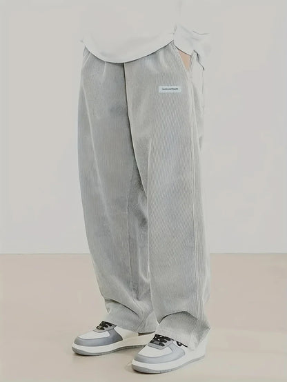 Men’s Relaxed Corduroy Pants with Elastic Waistband and Cuffs