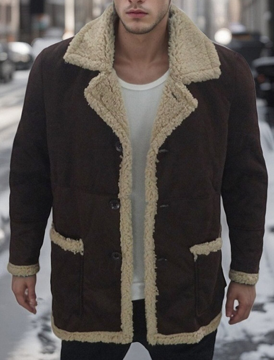 Men’s Plush-Lined Classic Lapel Winter Jacket