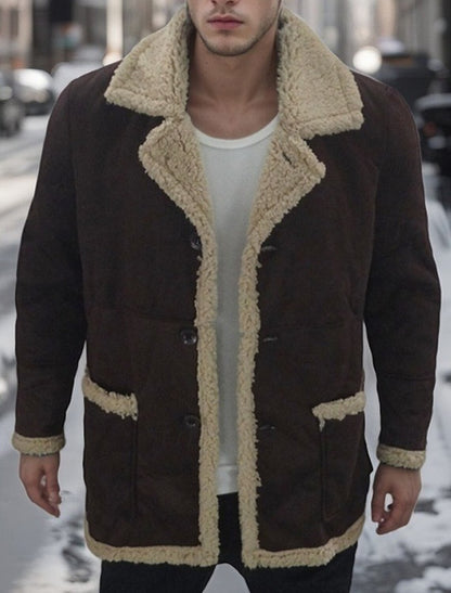 Men’s Plush-Lined Classic Lapel Winter Jacket