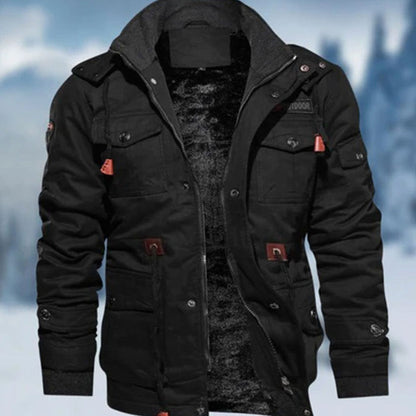 Men’s Fleece-Lined Multi-Pocket Cargo Bomber Jacket