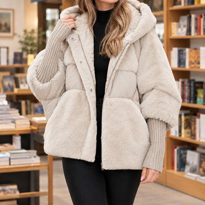 Women’s Cocoon Quilted and Plush Panel Hooded Jacket