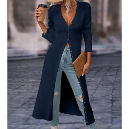 Women’s Longline V-Neck Jacket with Button Front