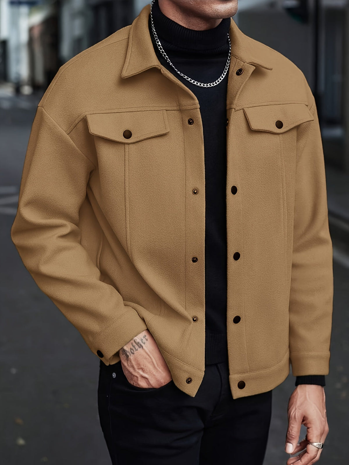 Men’s Modern Notch Lapel Snap-Front Jacket