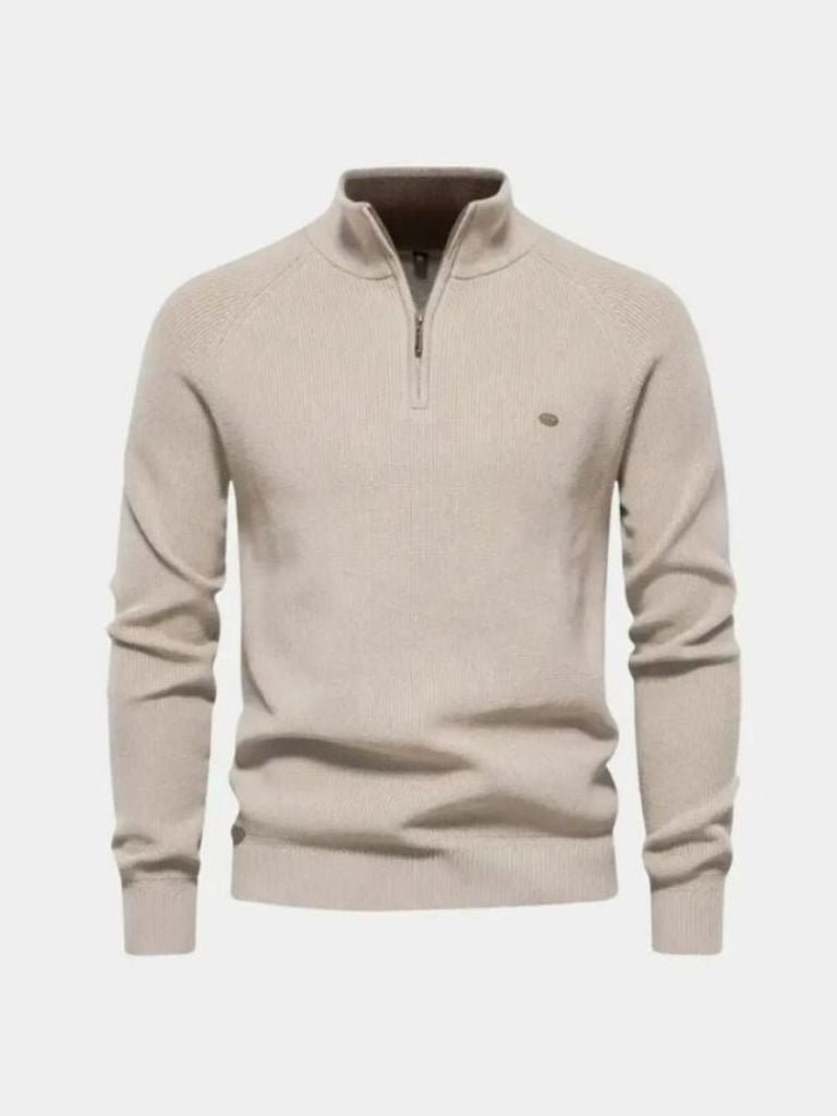 Men’s Embroidered Cotton Quarter-Zip Pullover