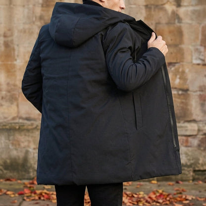 Men’s Quilted-Lined Hooded Mid-Length Winter Coat