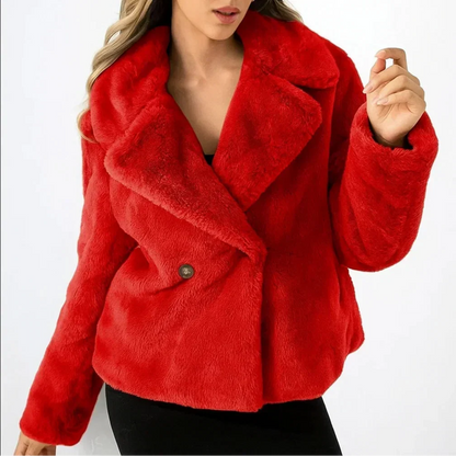 Women’s Plush Faux-Fur Double-Breasted Lapel Jacket
