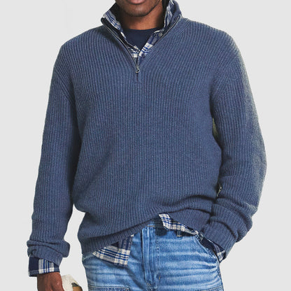Men’s Ribbed Quarter-Zip Relaxed Knit Sweater