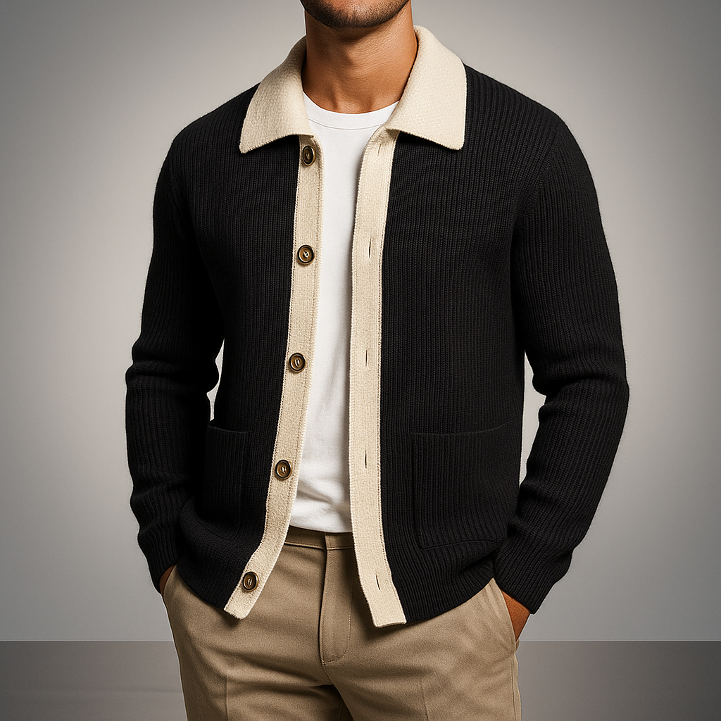 Men’s Two-Tone Button-Front Knit Cardigan