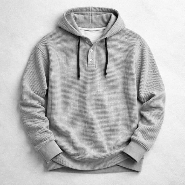 Men’s Waffle-Knit Henley Hooded Pullover