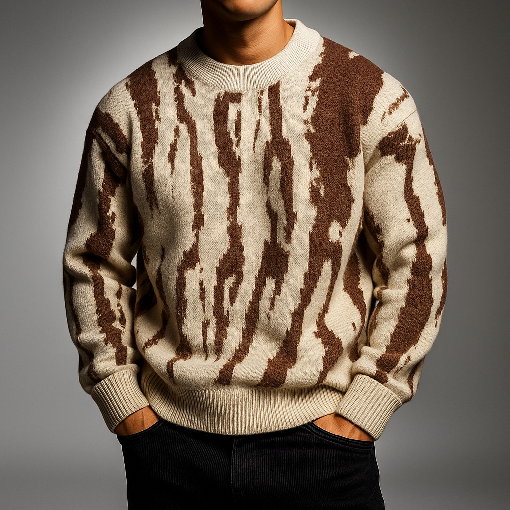 Men’s Textured Vertical Pattern Crewneck Sweater