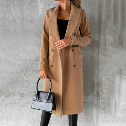 Women's Fitted Wool-Blend Winter Coat with Button Detail