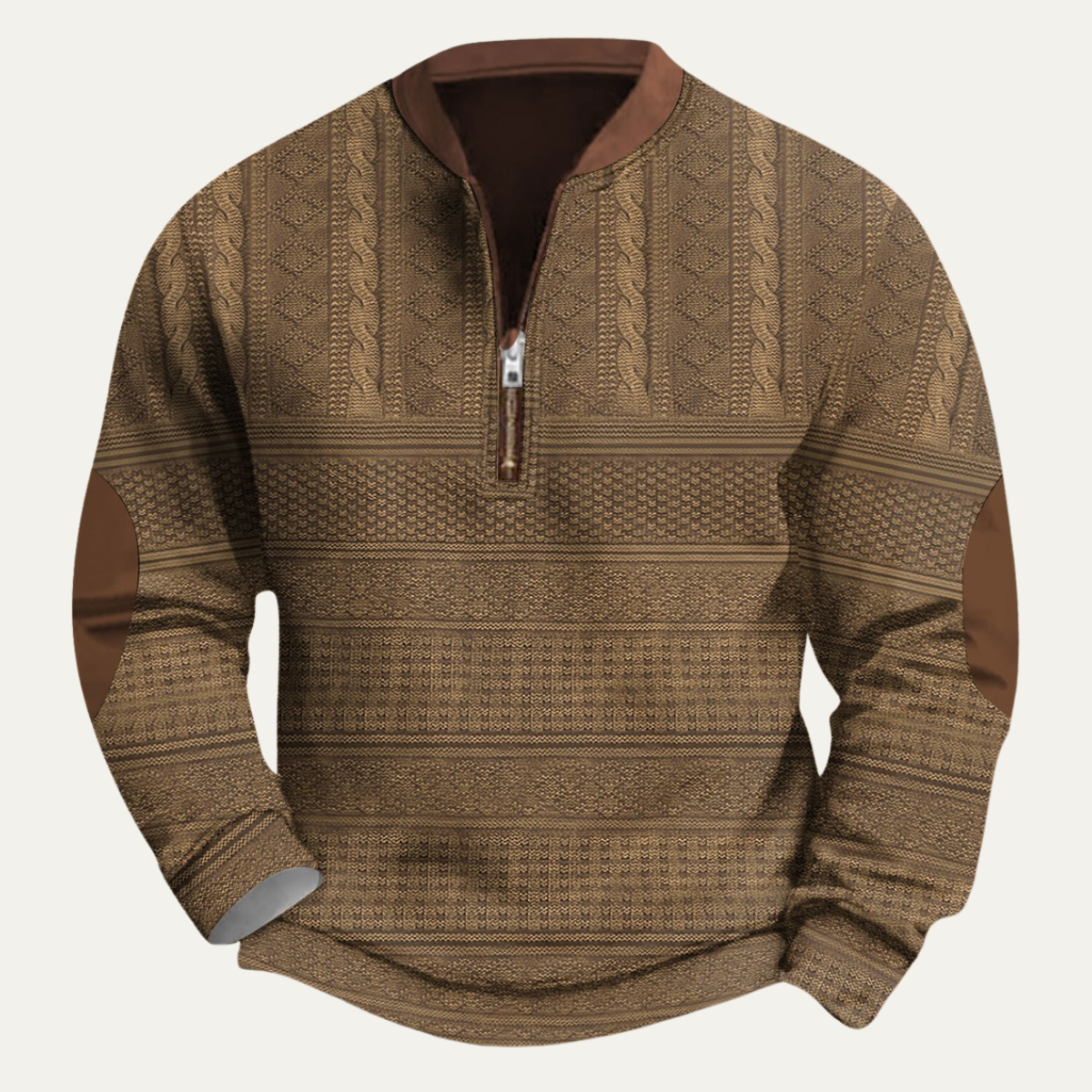 Men’s Textured Half-Zip Knit Sweater with Elbow Patches