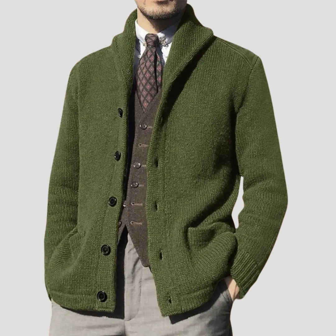 Men’s Wool-Knit Shawl Collar Button Cardigan Coat