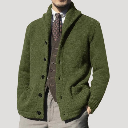 Men’s Wool-Knit Shawl Collar Button Cardigan Coat