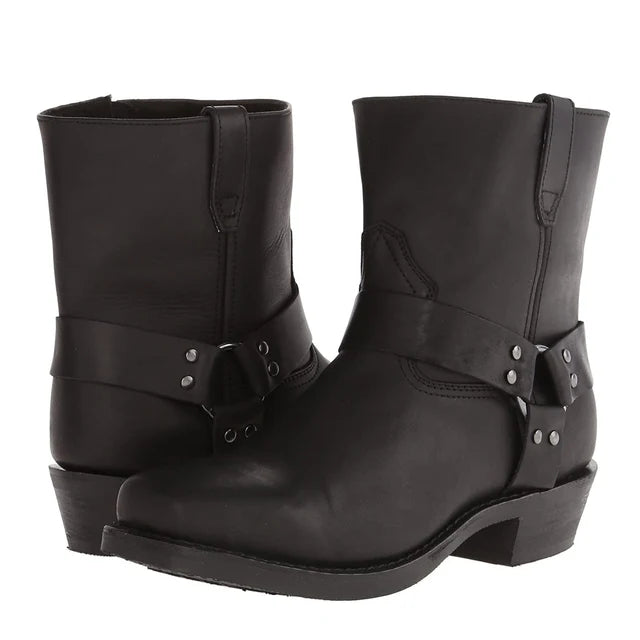 Men’s Rugged Harness Boots with Classic Buckle Strap
