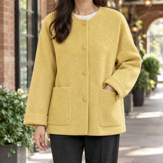 Women’s Relaxed Wool Button-Front Short Jacket