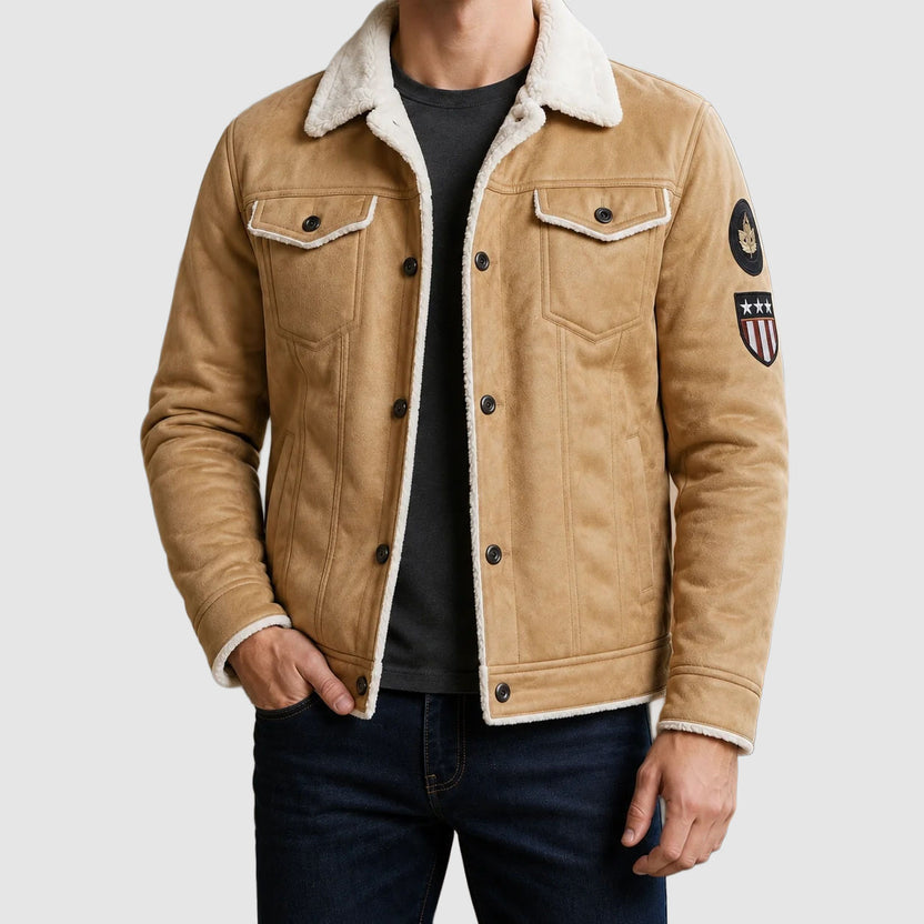 Men’s Fleece-Lined Leather Trucker Jacket