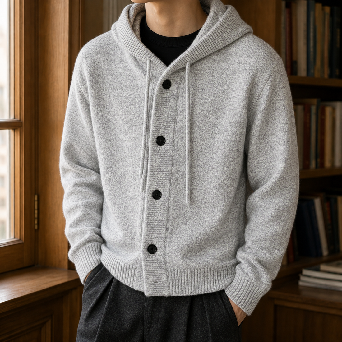 Men’s Wool-Blend Hooded Button-Front Sweater