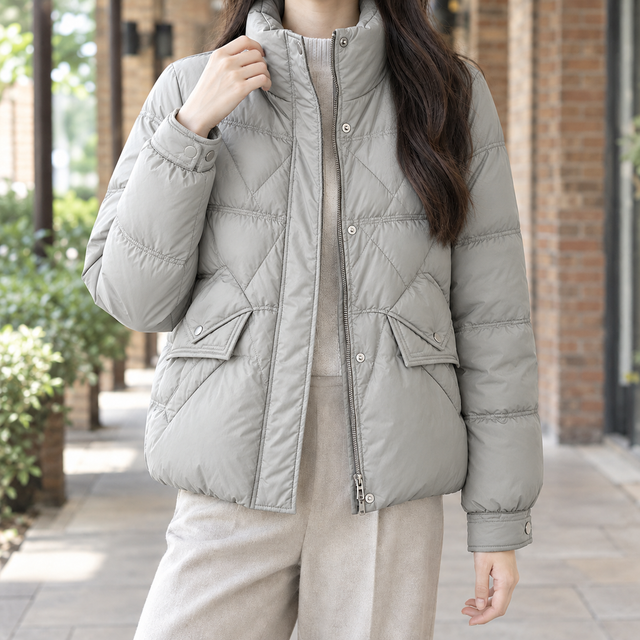 Women’s Padded Quilted Stand Collar Jacket